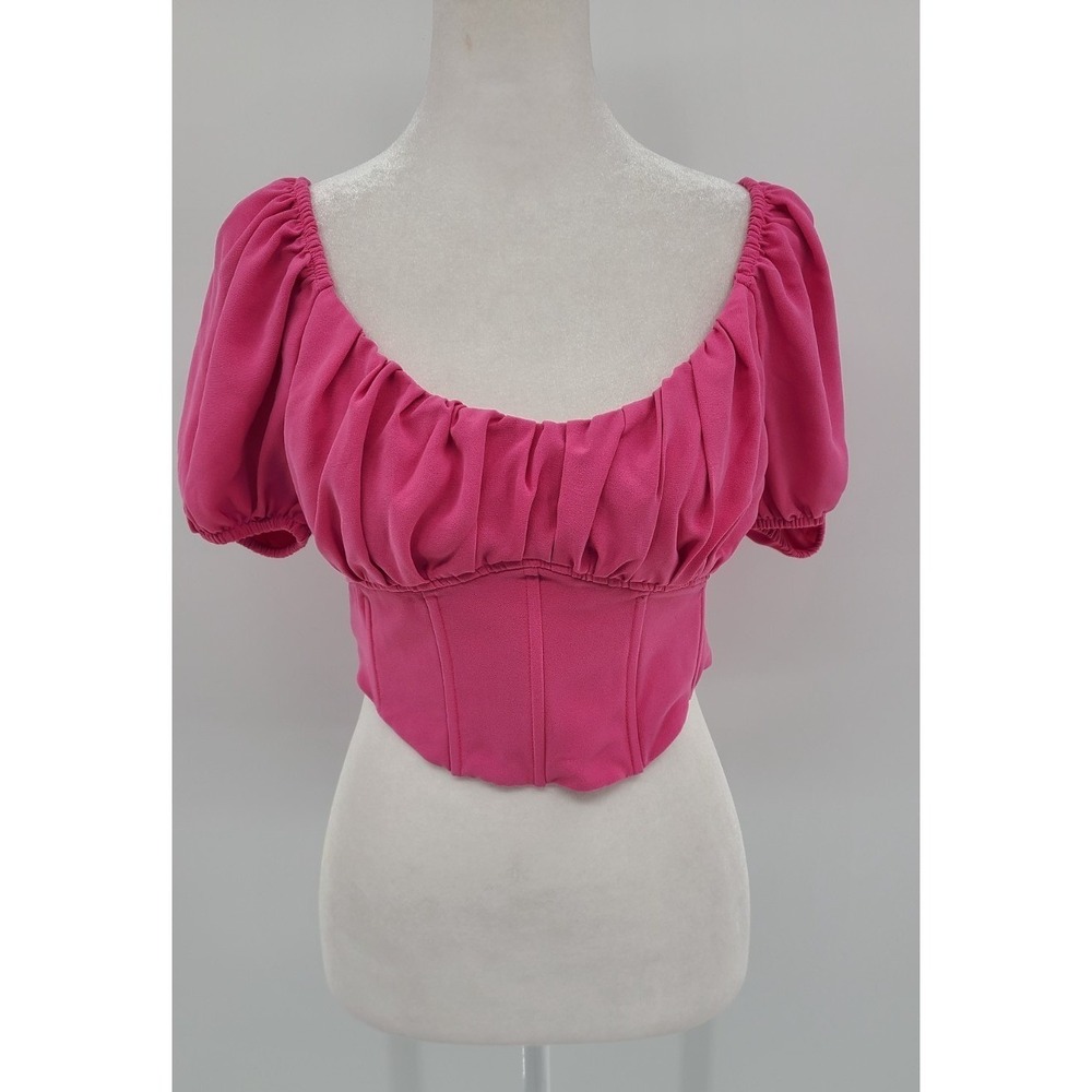 Corset Babydoll Coquette Crop Top Women Small Pink Kawaii Boho Puff Sleev Retro